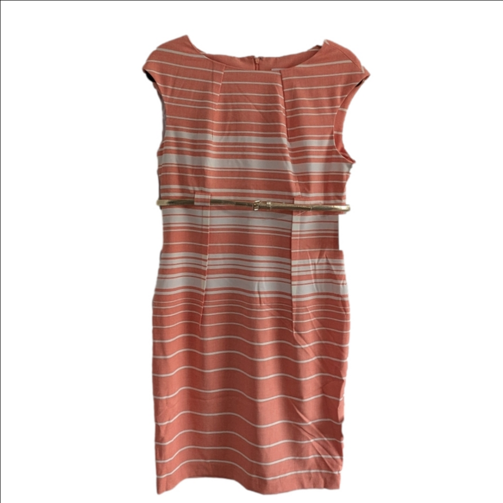NWT Calvin Klein Striped Belted Waist Business Dress